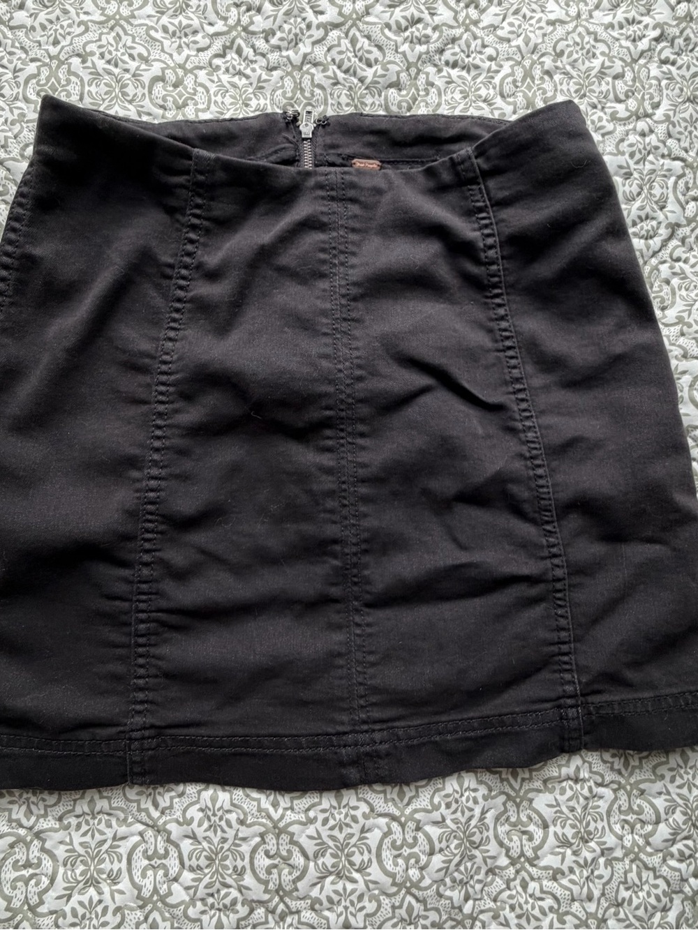 Free People Black Solid Twill A-Line Short Skirt 8 High Rise Zip Back